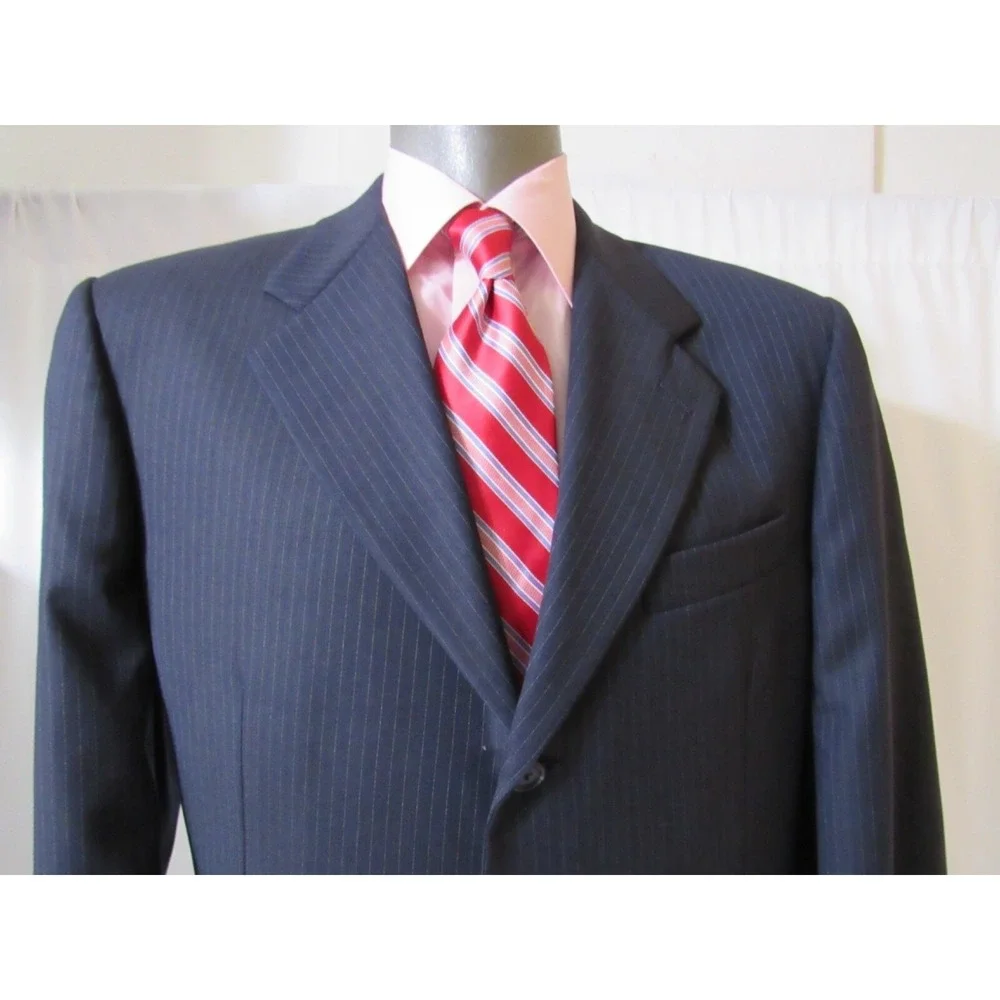 Hickey Freeman Collection Blue Pinstriped 3 Button Suit Jacket All Wool Size 41R